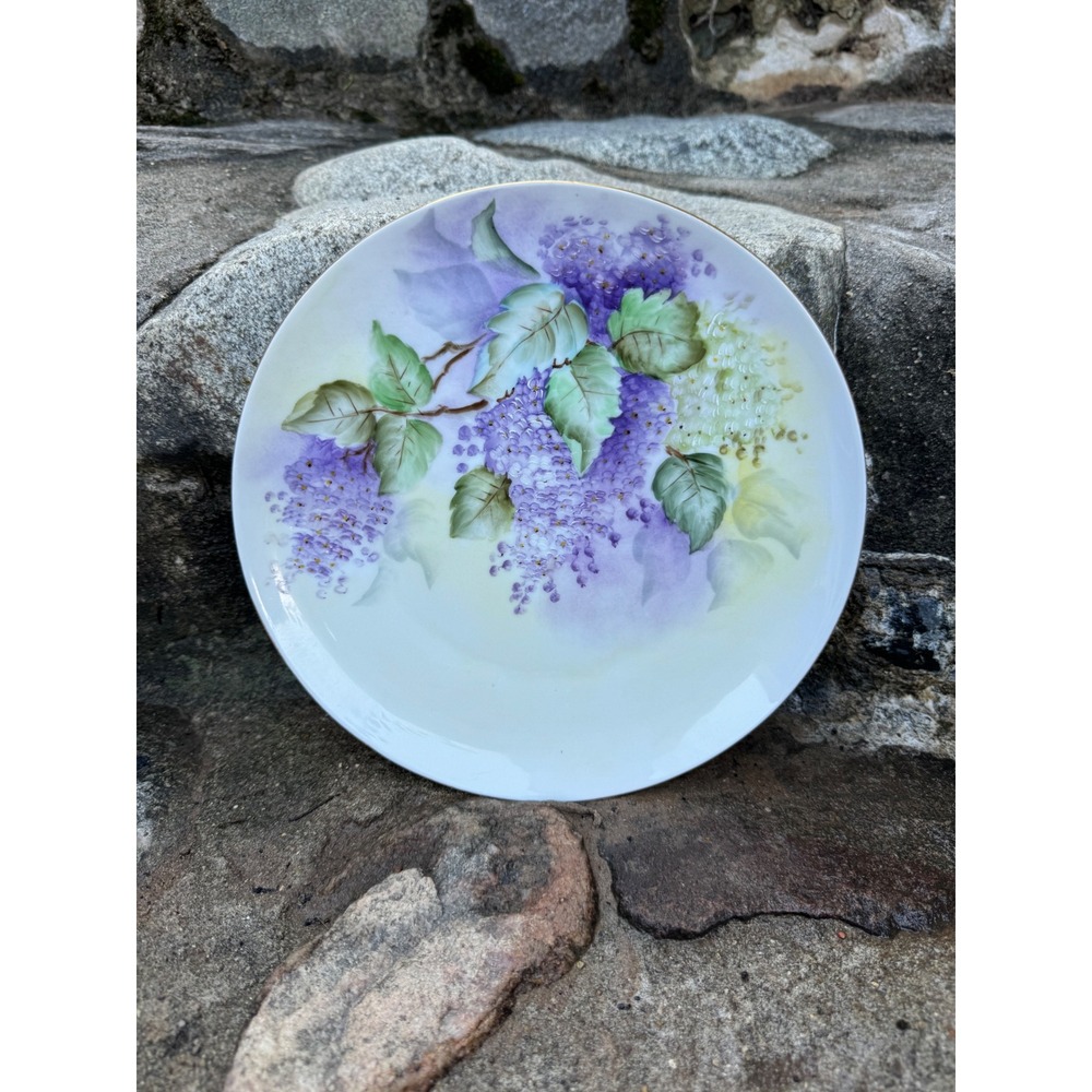 Vintage MZ Austria Hand Painted Lilac Floral Porcelain Plate Gold Rim 8.25 Inch
